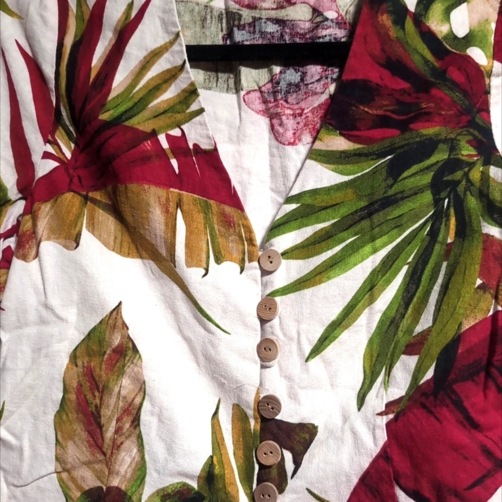 Tropical Print Button-Up Blouse - Picture 7 of 10